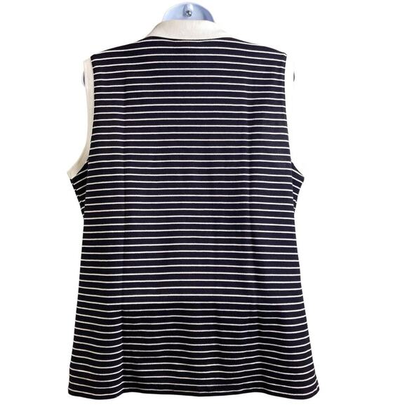 Talbots Women's Black White Striped Sleeveless Polo Shirt Size XL Preppy Tennis - Picture 2 of 10